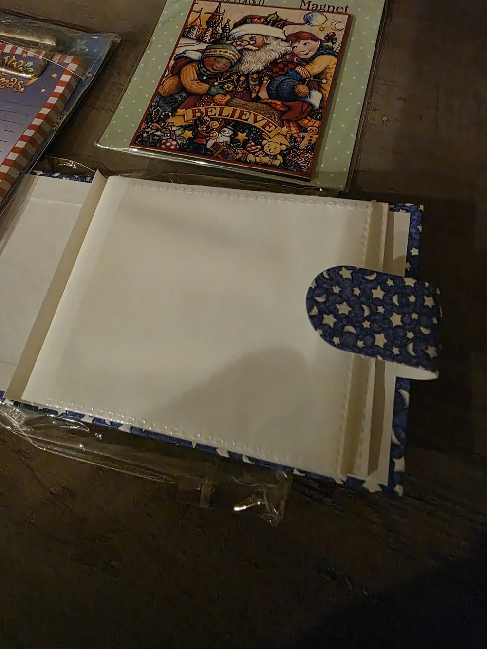 3 Piece Lot Mary Engelbreit 'Believe' Holiday Magnet-Mini Clip Board-Photo Book